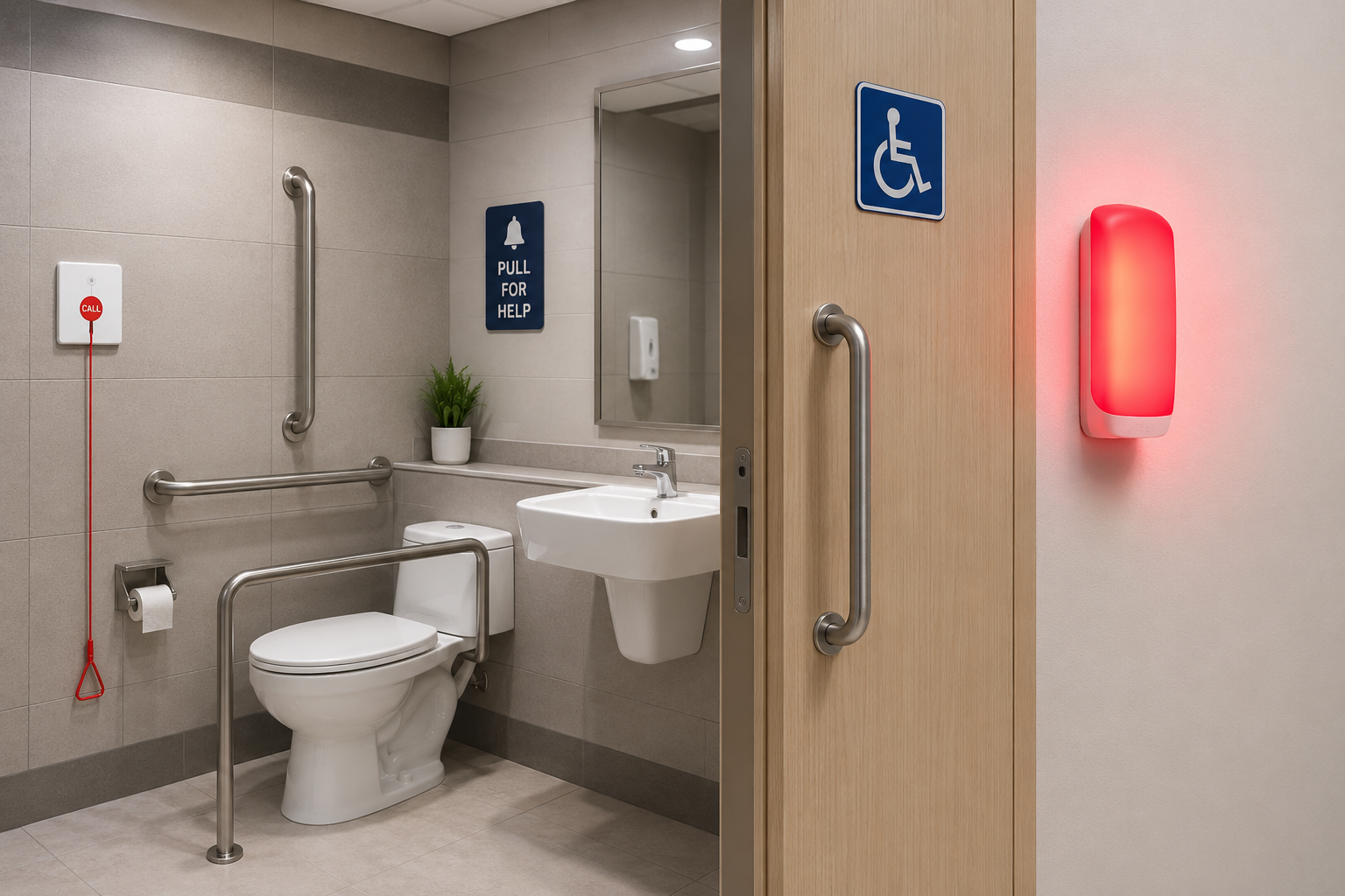chuông gọi nhà vệ sinh sân bay, giải pháp hỗ trợ khẩn cấp cho hành khách