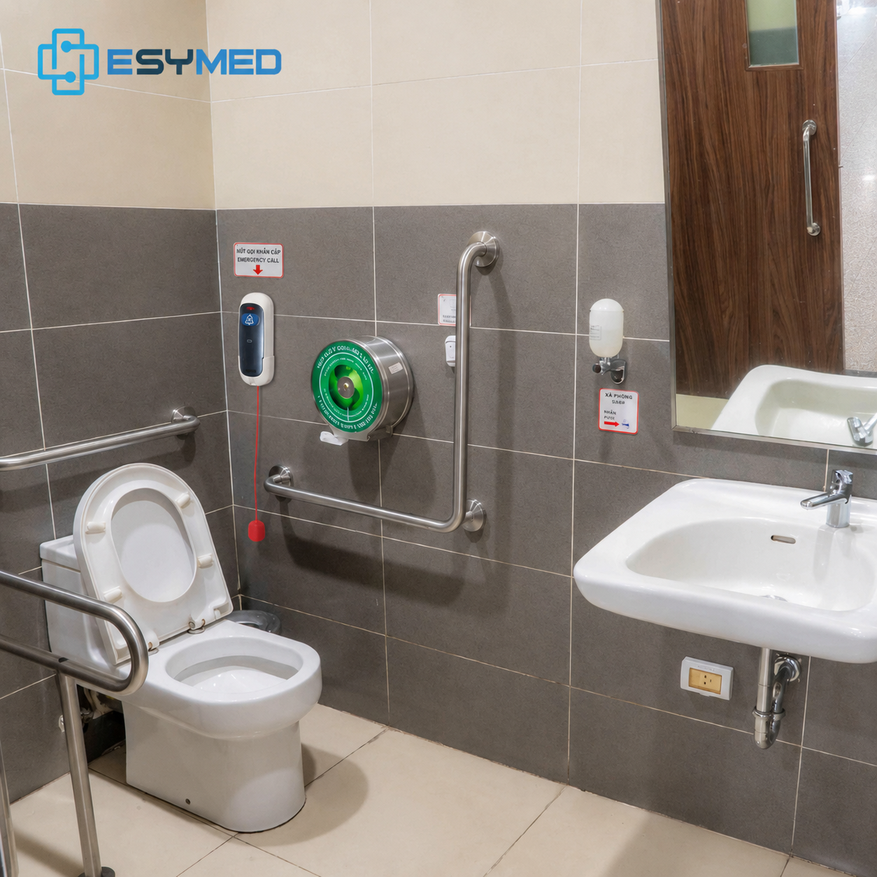 nhà vệ sinh sân bay cần trang bị chuông gọi khẩn cấp như thế nào